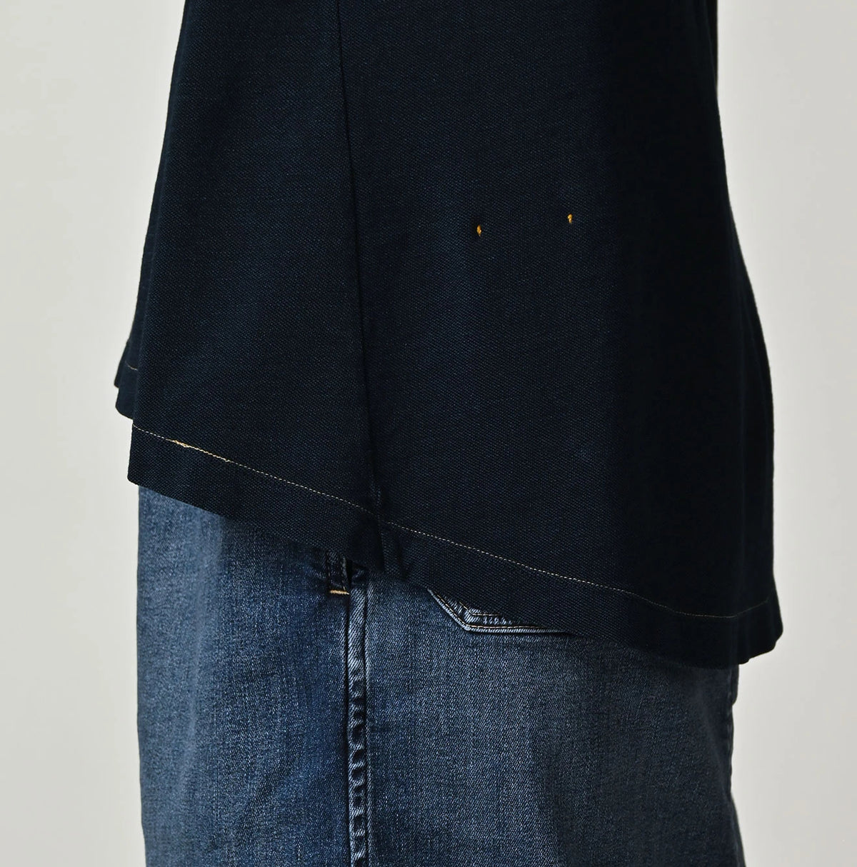 45R Indigo Cotton Pique Flare Polo