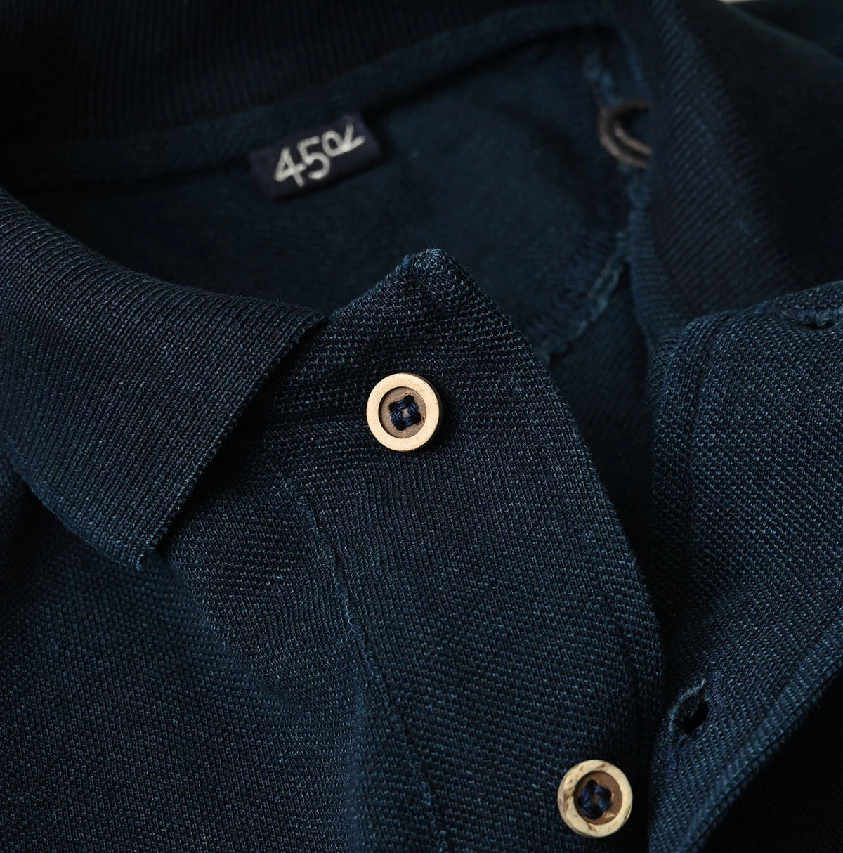 45R Indigo Cotton Pique Flare Polo