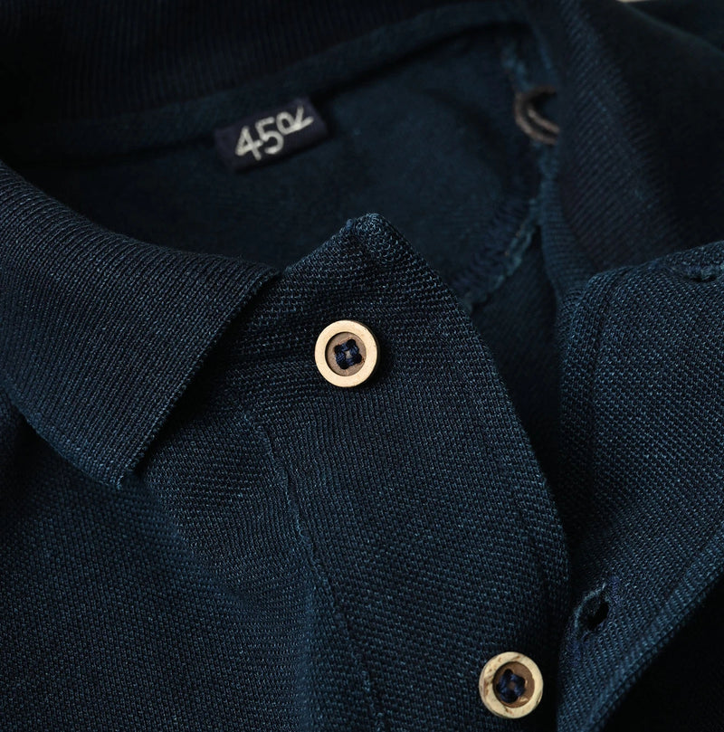 45R Indigo Cotton Pique Flare Polo - Image 13