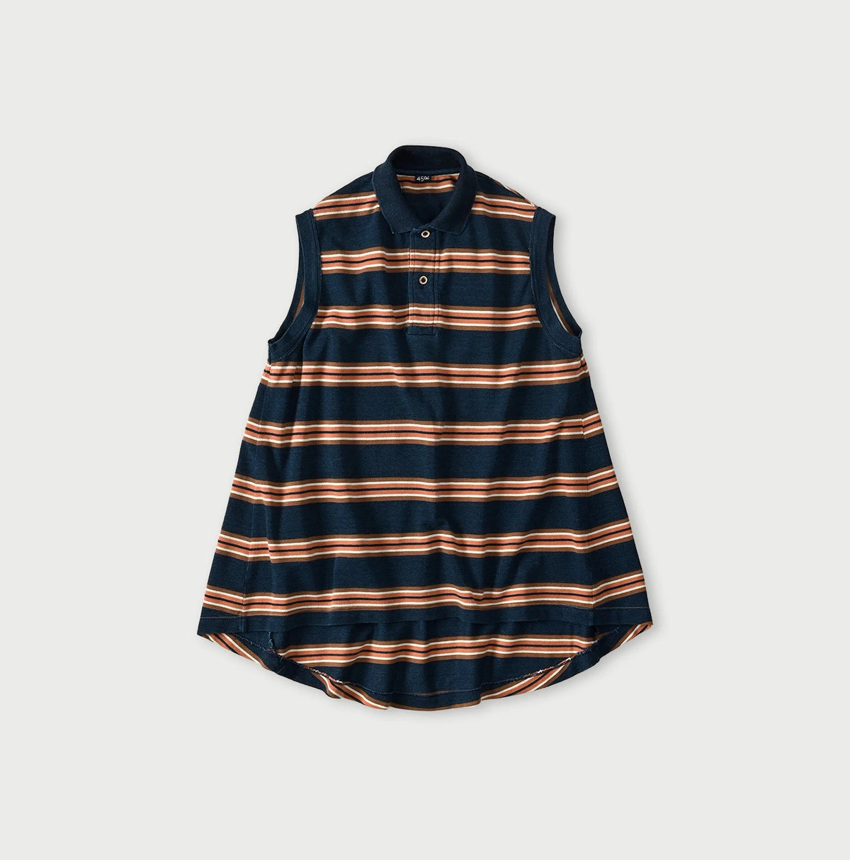 45R Indigo Cotton Pique Stripe Flare Polo