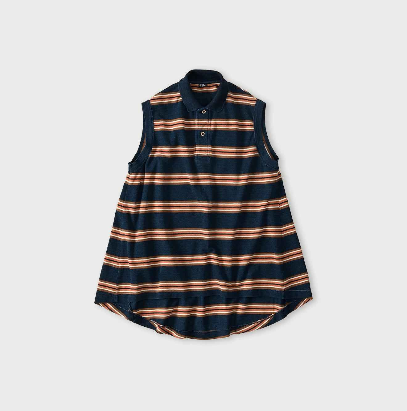 45R Indigo Cotton Pique Stripe Flare Polo - Image 1