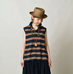 45R Indigo Cotton Pique Stripe Flare Polo