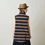 45R Indigo Cotton Pique Stripe Flare Polo