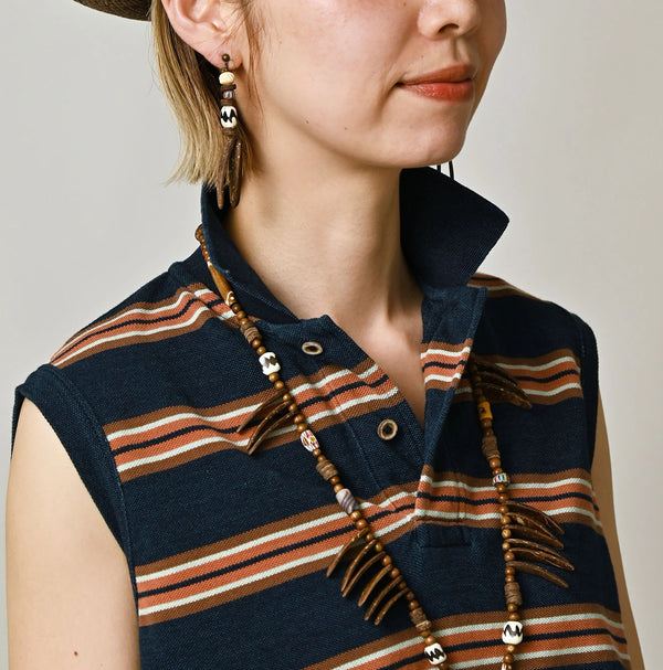 45R Indigo Cotton Pique Stripe Flare Polo