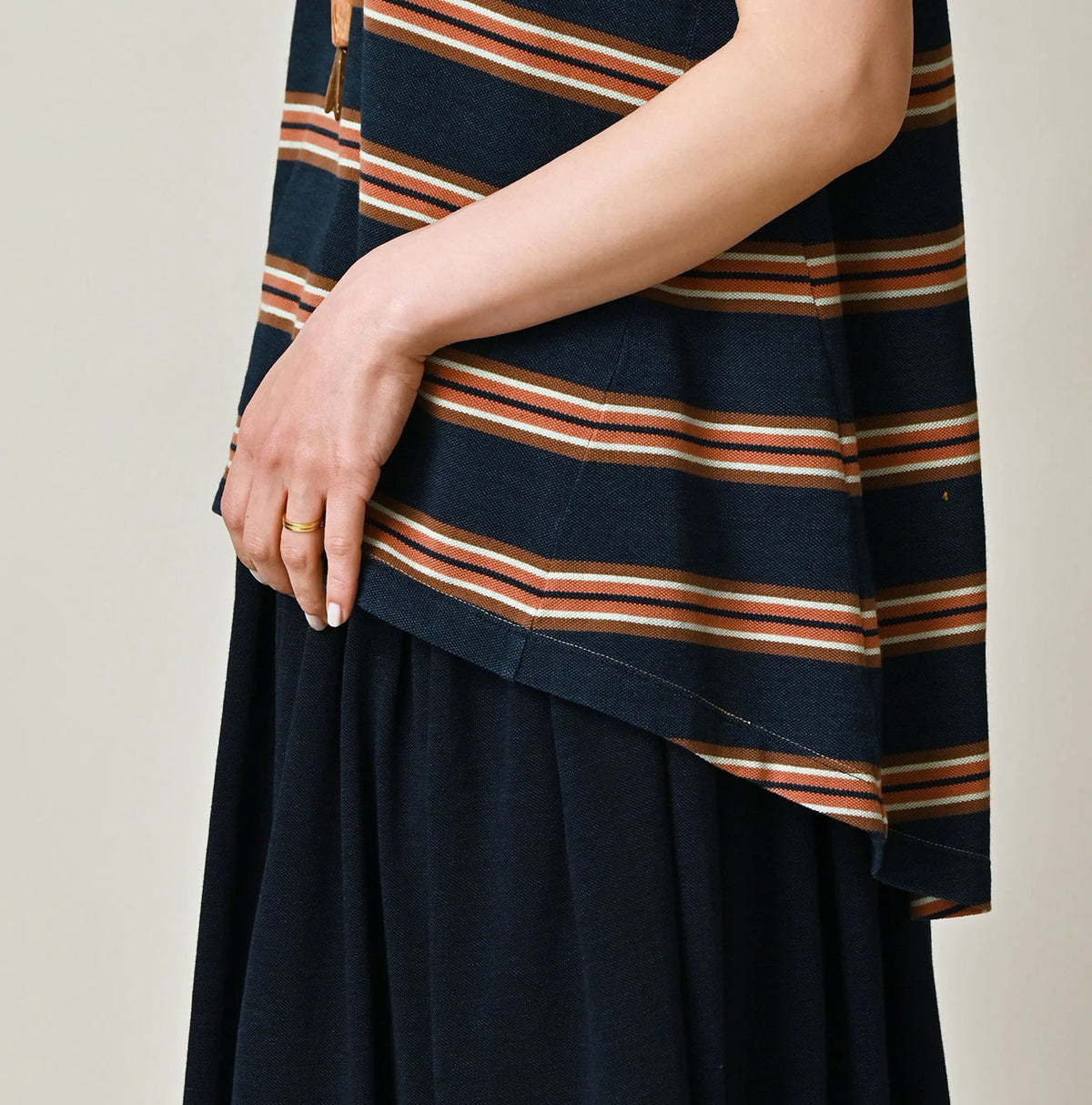 45R Indigo Cotton Pique Stripe Flare Polo