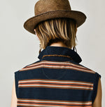 45R Indigo Cotton Pique Stripe Flare Polo