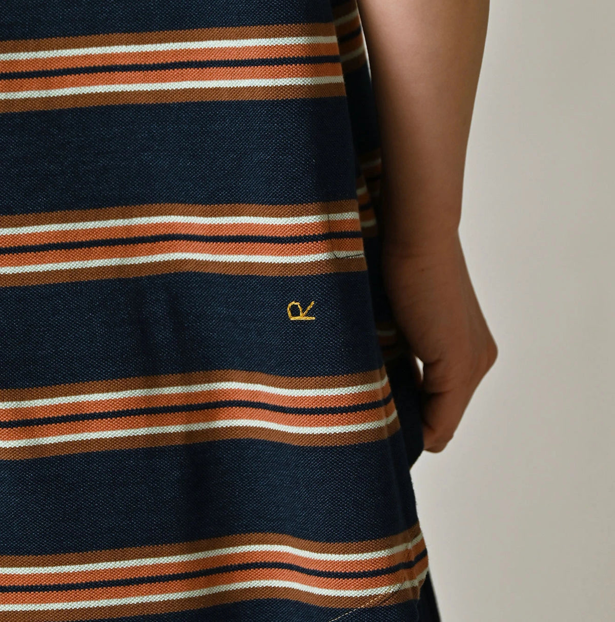 45R Indigo Cotton Pique Stripe Flare Polo