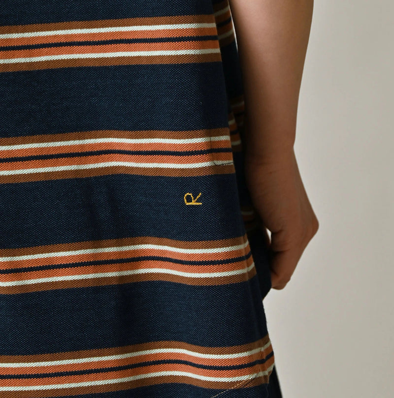 45R Indigo Cotton Pique Stripe Flare Polo - Image 10
