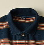 45R Indigo Cotton Pique Stripe Flare Polo