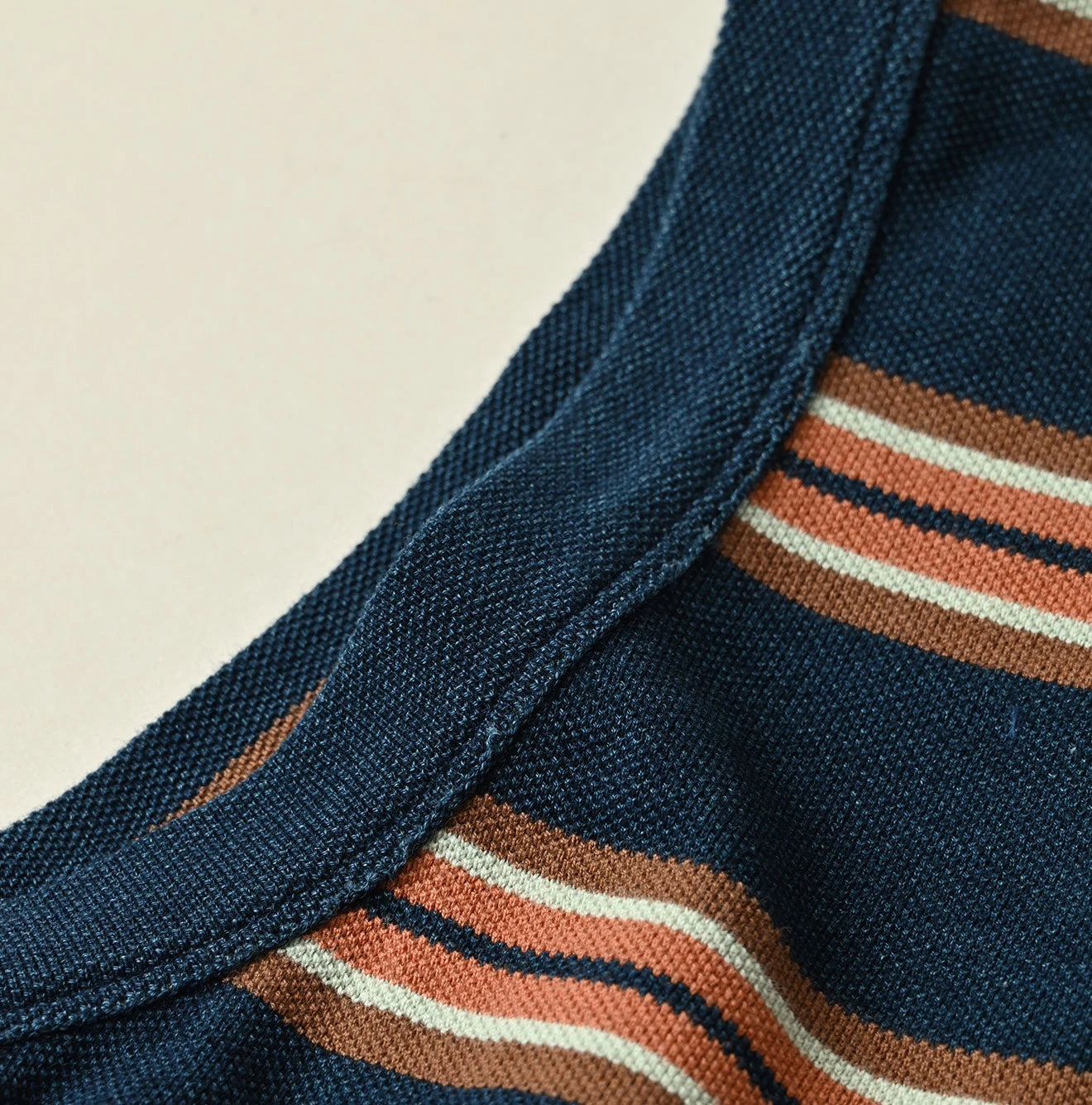 45R Indigo Cotton Pique Stripe Flare Polo