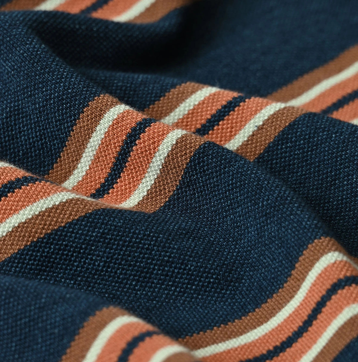 45R Indigo Cotton Pique Stripe Flare Polo