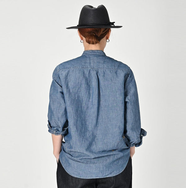 Cotton Linen Dungaree 908 Loafer Stand Collar Shirt Tan (Size 4) - 45R by 45rpm studio