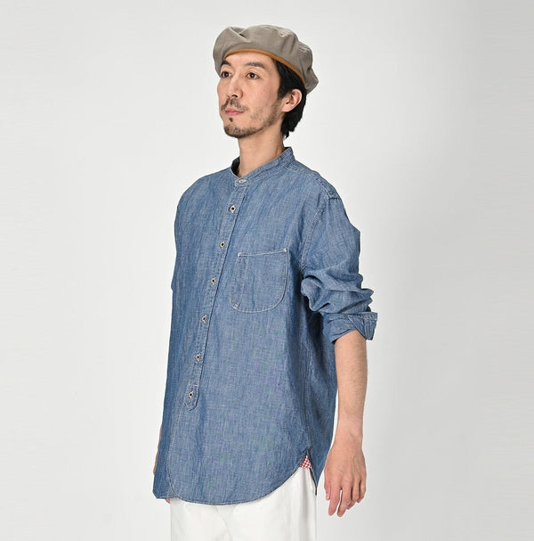 Cotton Linen Dungaree 908 Loafer Stand Collar Shirt Tan (Size 4) - 45R by 45rpm studio