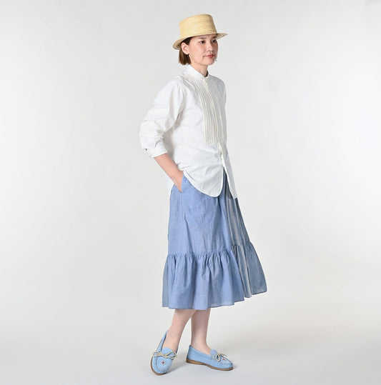 45R Khadi Ox 908 Pintuck Stand Collar Shirt