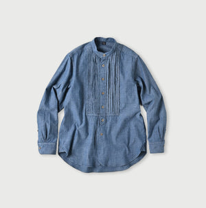 Indigo Khadi Ox 908 Pintuck Stand Collar Shirt (Size 1 & 3)