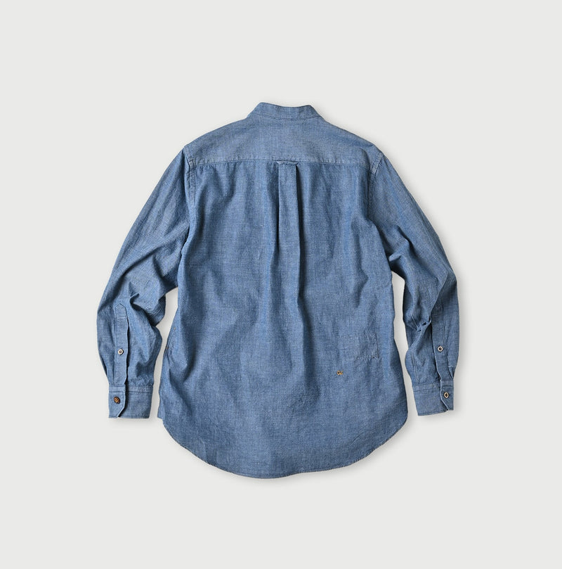 45R Indigo Khadi Ox 908 Pintuck Stand Collar Shirt - Image 14