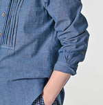 45R Indigo Khadi Ox 908 Pintuck Stand Collar Shirt