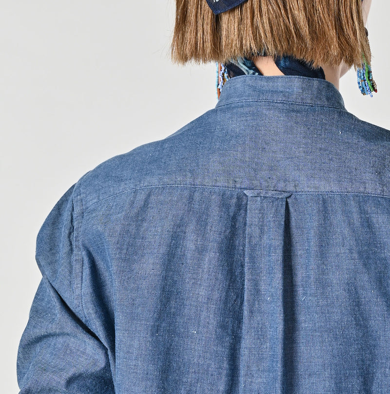 45R Indigo Khadi Ox 908 Pintuck Stand Collar Shirt - Image 12