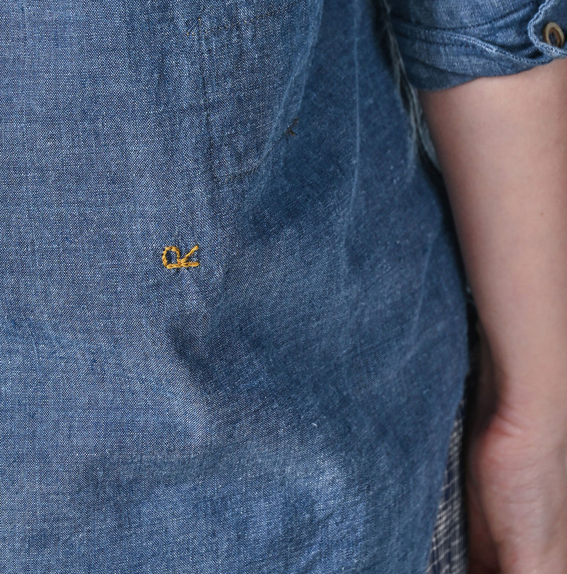 45R Indigo Khadi Ox 908 Pintuck Stand Collar Shirt - Image 13