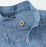 45R Indigo Khadi Ox 908 Pintuck Stand Collar Shirt