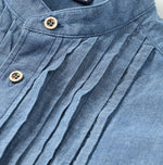 45R Indigo Khadi Ox 908 Pintuck Stand Collar Shirt