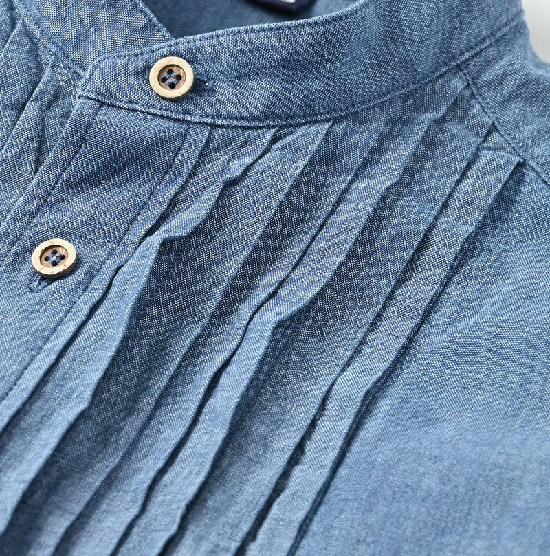 45R Indigo Khadi Ox 908 Pintuck Stand Collar Shirt - Image 16