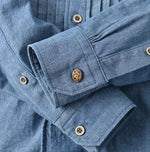 45R Indigo Khadi Ox 908 Pintuck Stand Collar Shirt