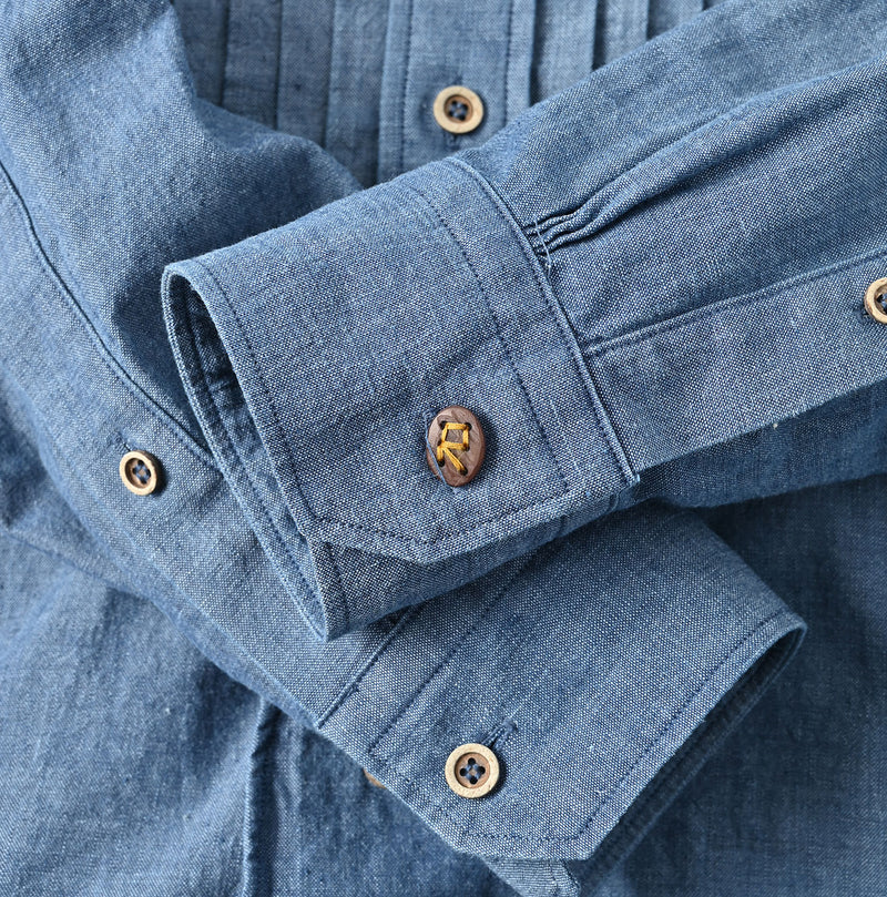 45R Indigo Khadi Ox 908 Pintuck Stand Collar Shirt - Image 18