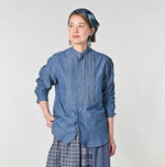 45R Indigo Khadi Ox 908 Pintuck Stand Collar Shirt