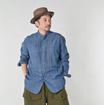 45R Indigo Khadi Ox 908 Pintuck Stand Collar Shirt