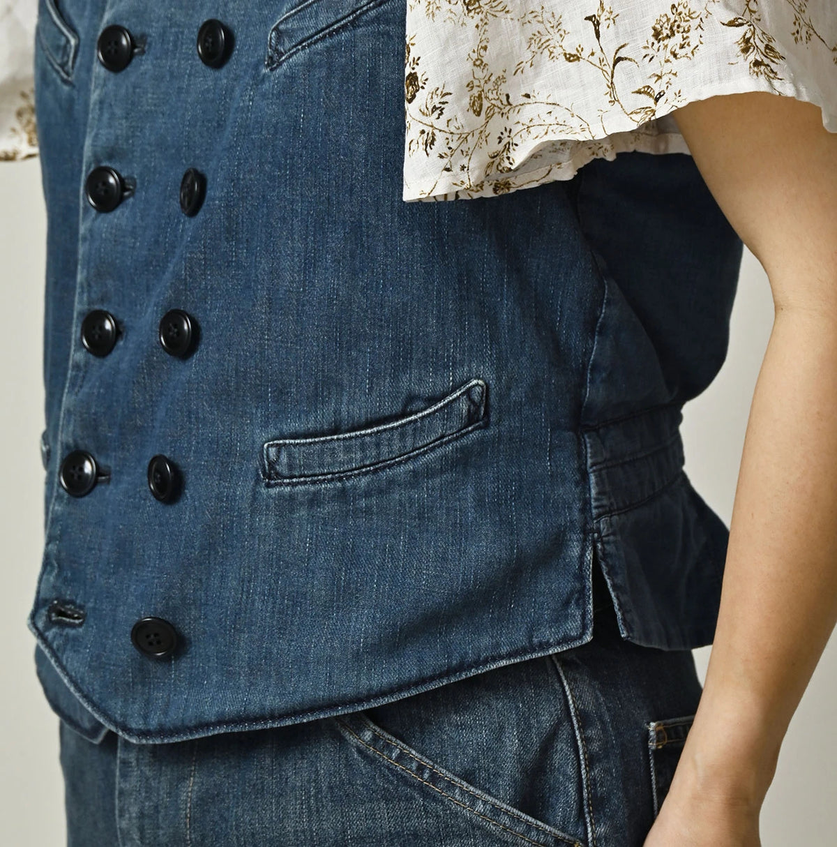 45R 45 Petite Denim Vest Distressed