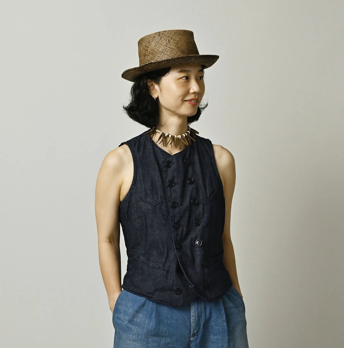 45R 45 Petite Denim Vest Nou