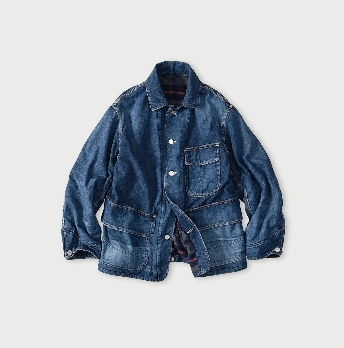 45R Komugi Denim × Rag Fleece 908 Mountain Coverall Distressed
