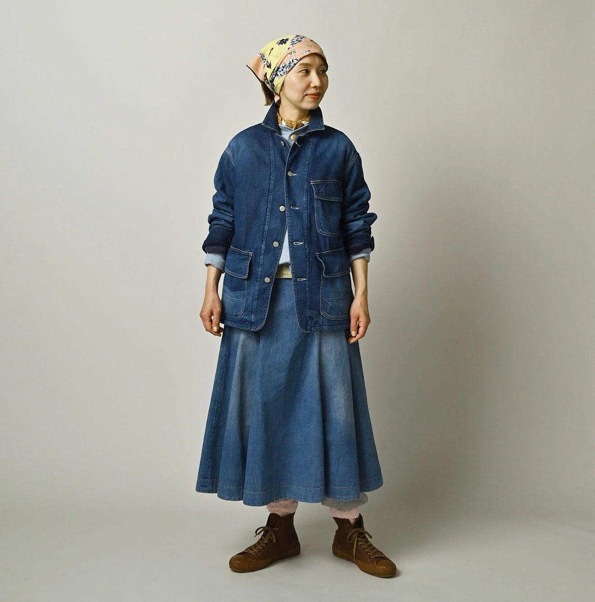 45R Komugi Denim × Rag Fleece 908 Mountain Coverall Distressed