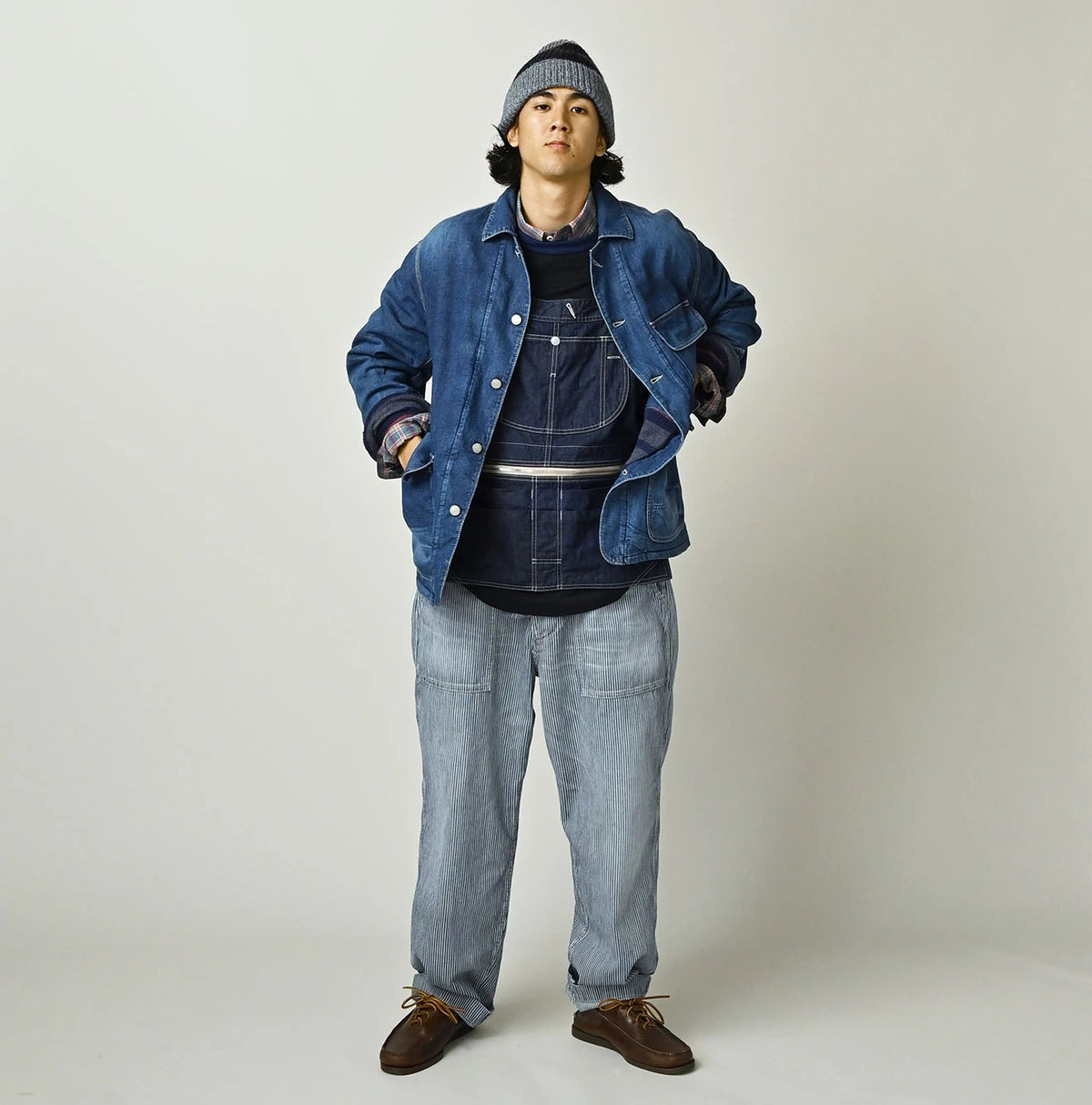 45R Komugi Denim × Rag Fleece 908 Mountain Coverall Distressed