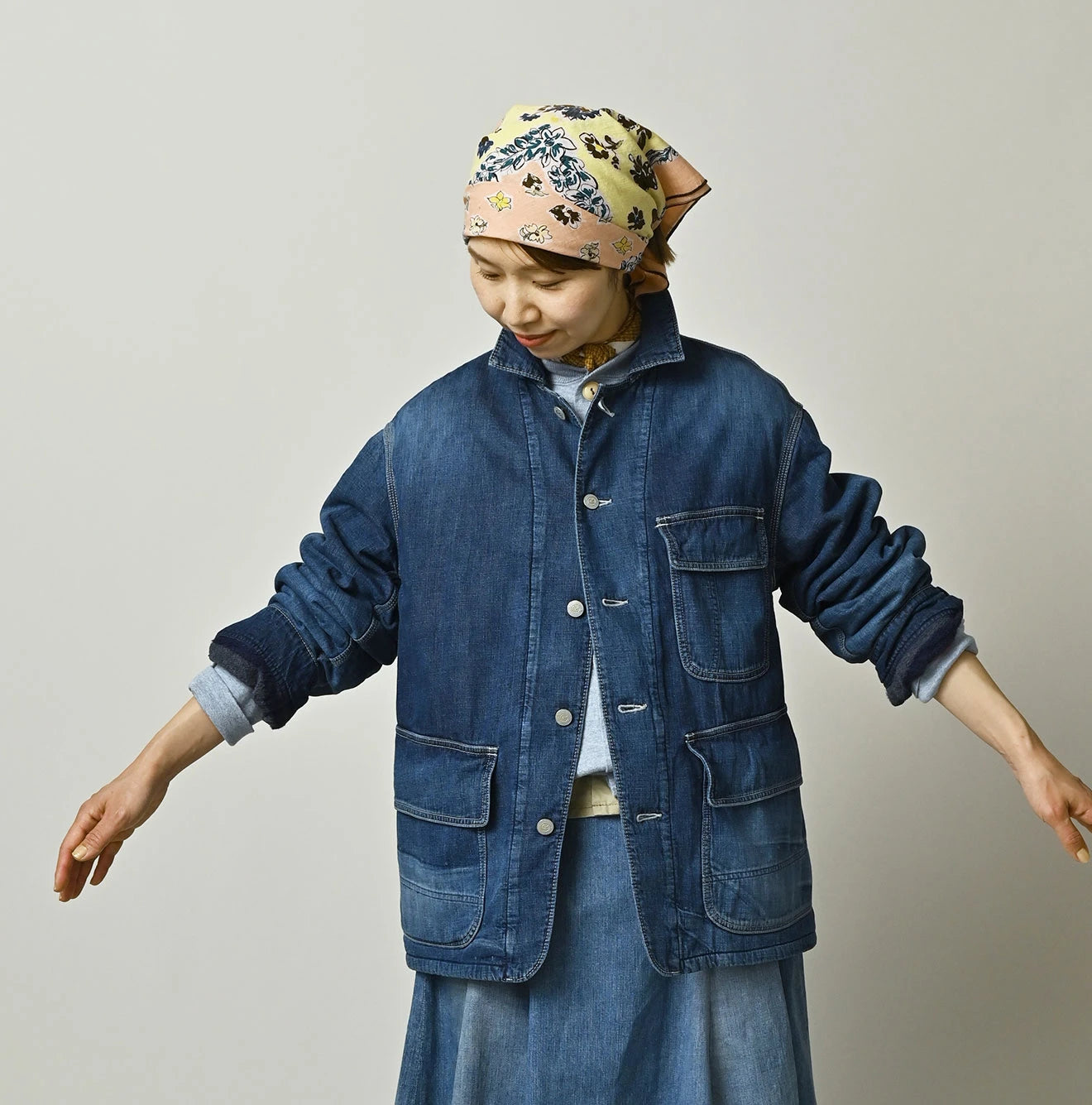45R Komugi Denim × Rag Fleece 908 Mountain Coverall Distressed - Image 4