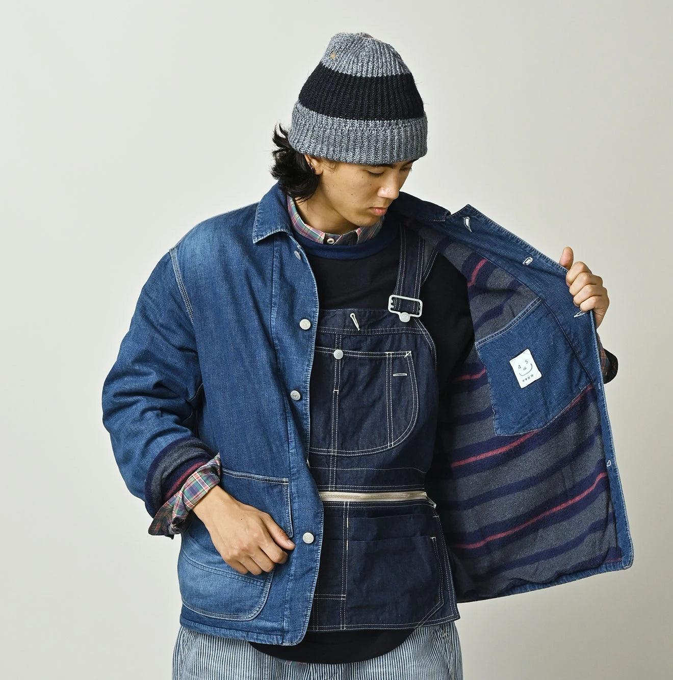 45R Komugi Denim × Rag Fleece 908 Mountain Coverall Distressed - Image 9