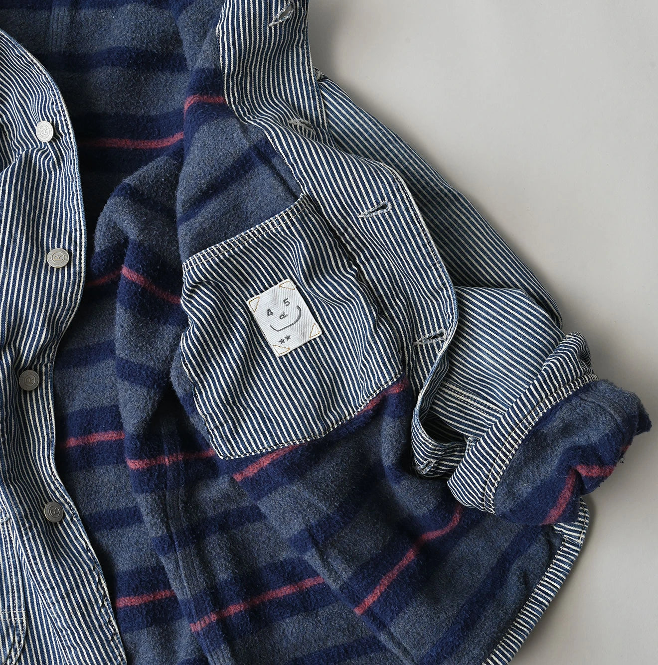 45R Komugi Denim × Rag Fleece 908 Mountain Coverall Distressed