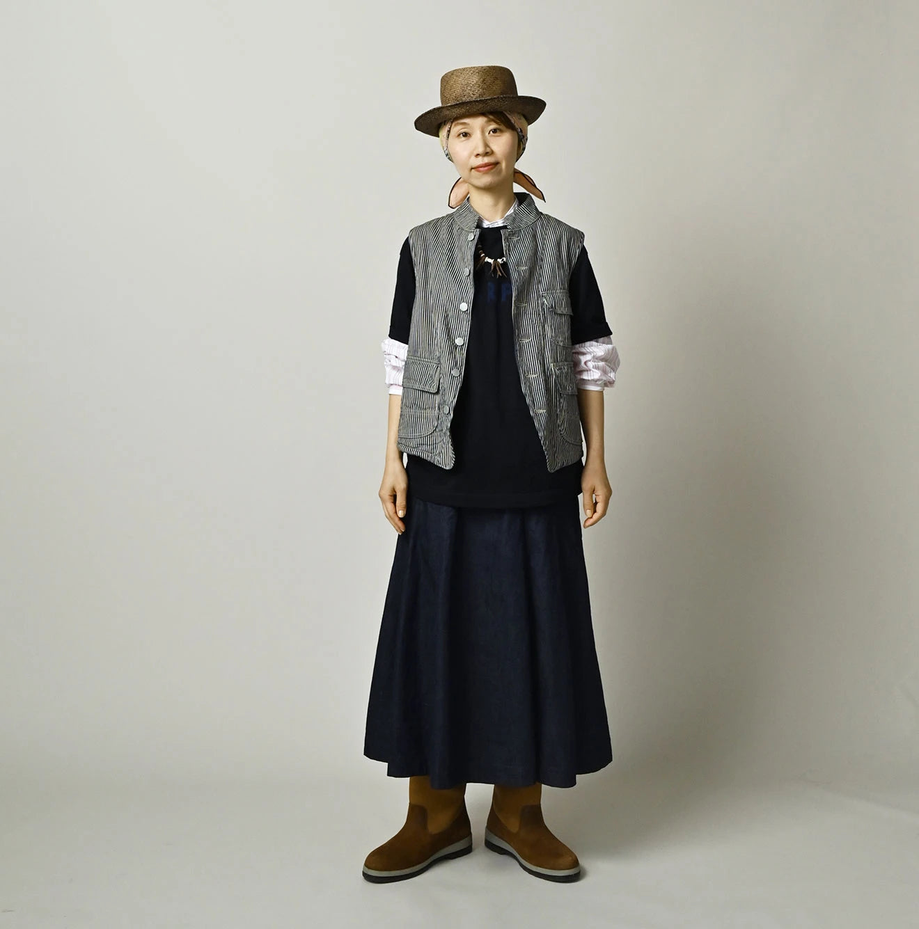 45R Komugi Denim × Rag Fleece 908 Mountain Vest Nou - Image 3