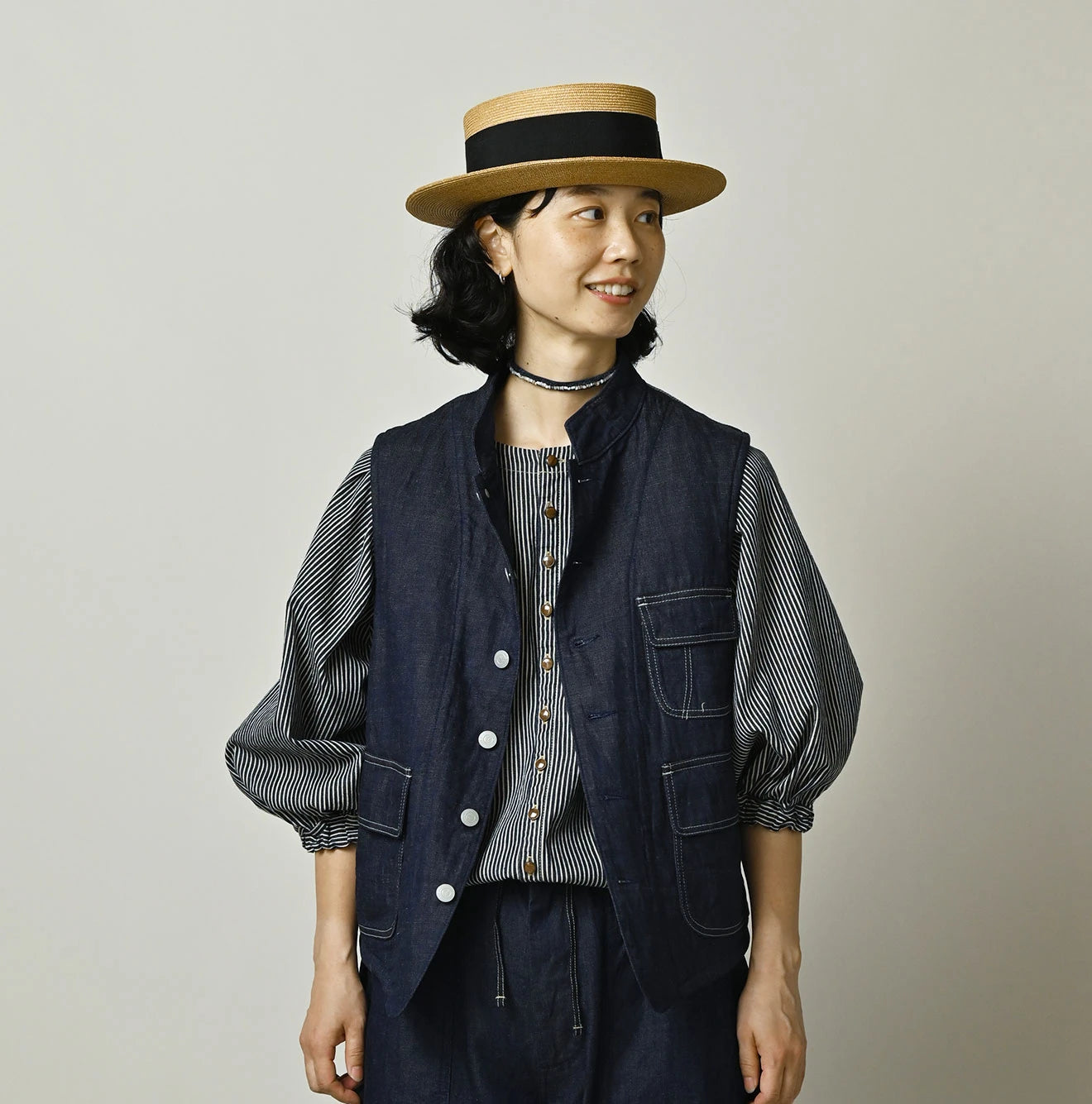 45R Komugi Denim × Rag Fleece 908 Mountain Vest Nou - Image 6