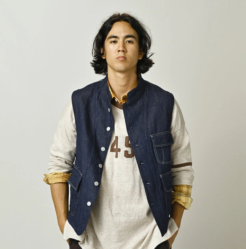 45R Komugi Denim × Rag Fleece 908 Mountain Vest Nou - Image 9