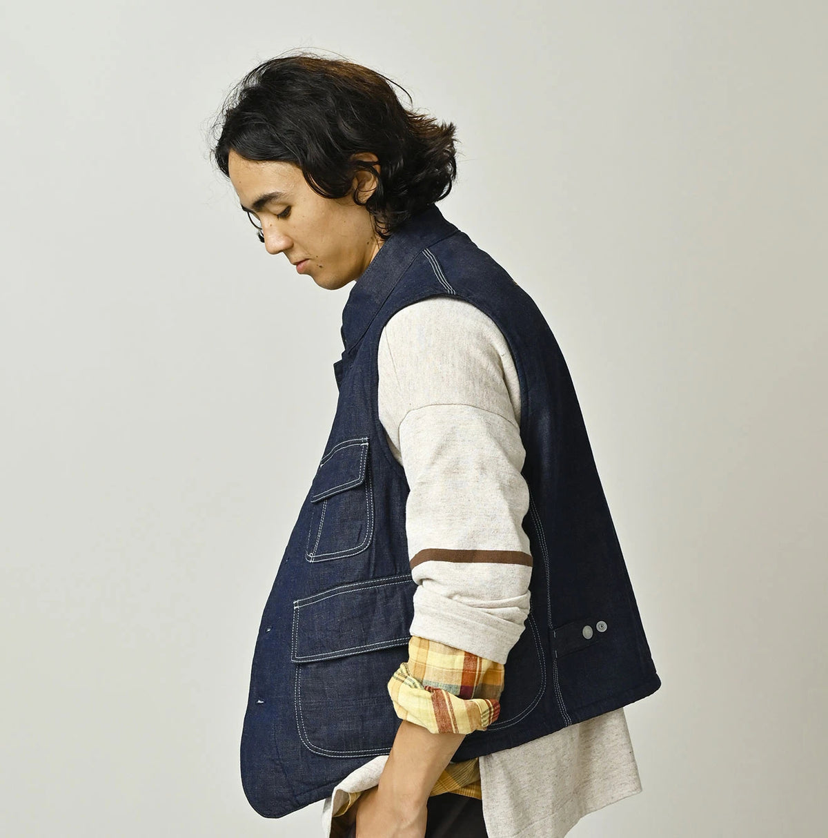 45R Komugi Denim × Rag Fleece 908 Mountain Vest Nou