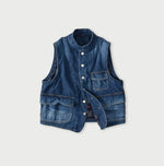 45R Komugi Denim × Rag Fleece 908 Mountain Vest Distressed