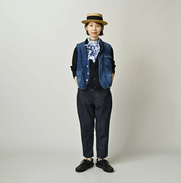 45R Komugi Denim × Rag Fleece 908 Mountain Vest Distressed