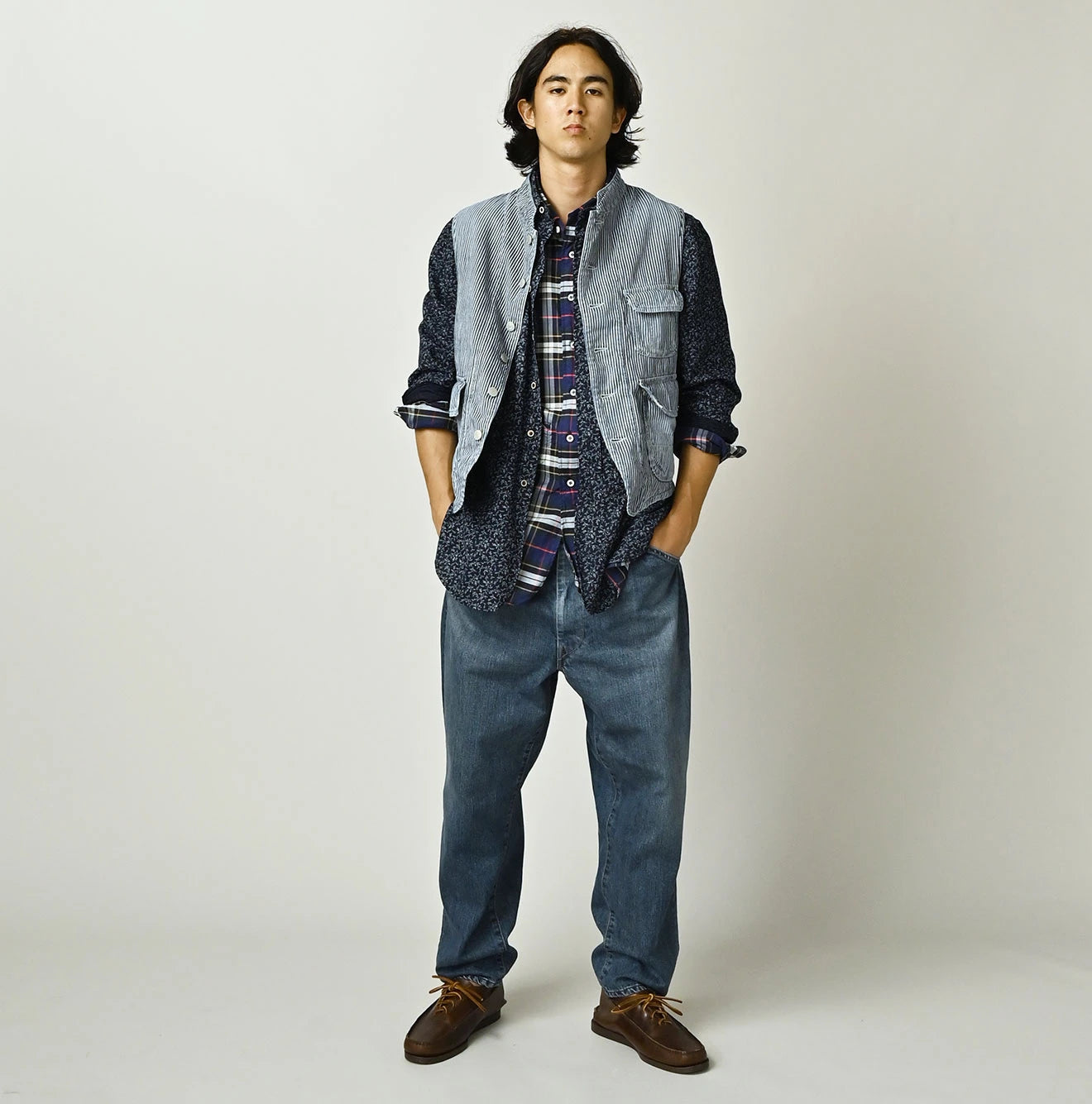 45R Komugi Denim × Rag Fleece 908 Mountain Vest Distressed - Image 3