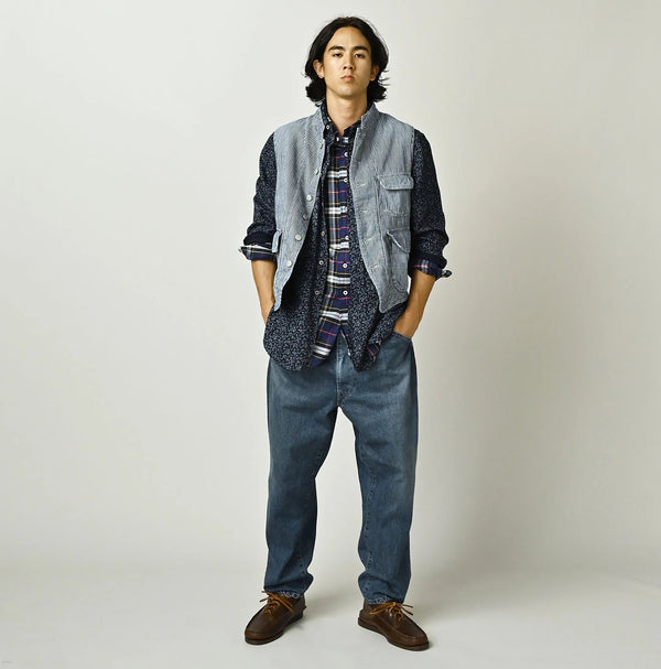 45R Komugi Denim × Rag Fleece 908 Mountain Vest Distressed