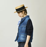 45R Komugi Denim × Rag Fleece 908 Mountain Vest Distressed