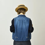 45R Komugi Denim × Rag Fleece 908 Mountain Vest Distressed