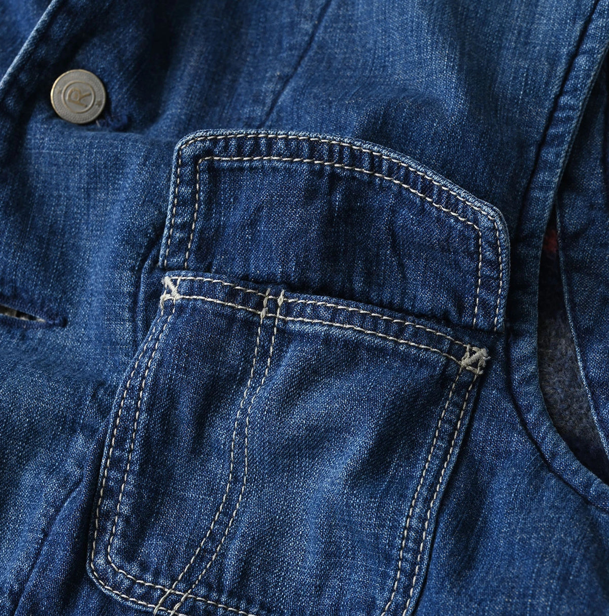 45R Komugi Denim × Rag Fleece 908 Mountain Vest Distressed