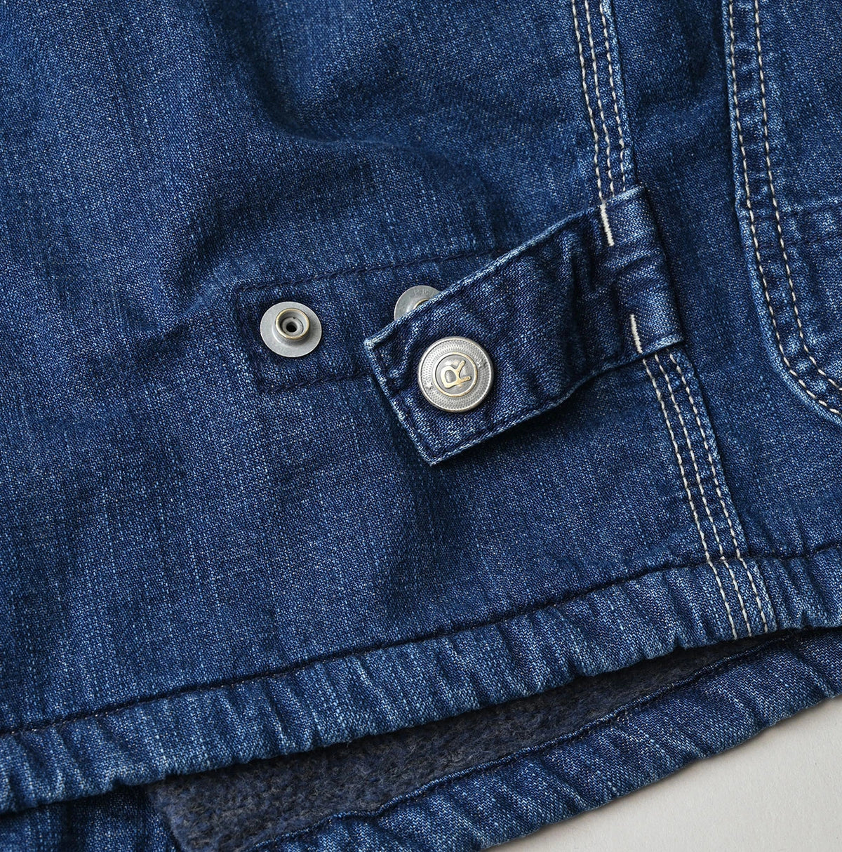 45R Komugi Denim × Rag Fleece 908 Mountain Vest Distressed
